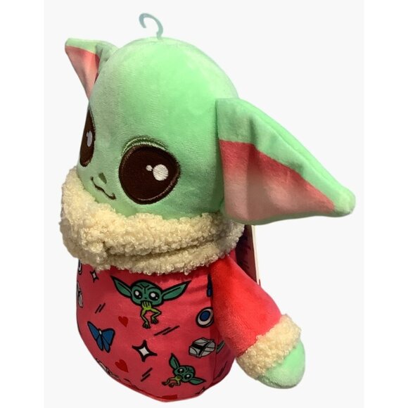 Star Wars Mandalorian Grogu Plush 8" Baby Yoda In Red Sherpa Sweater Valentines - Picture 4 of 7